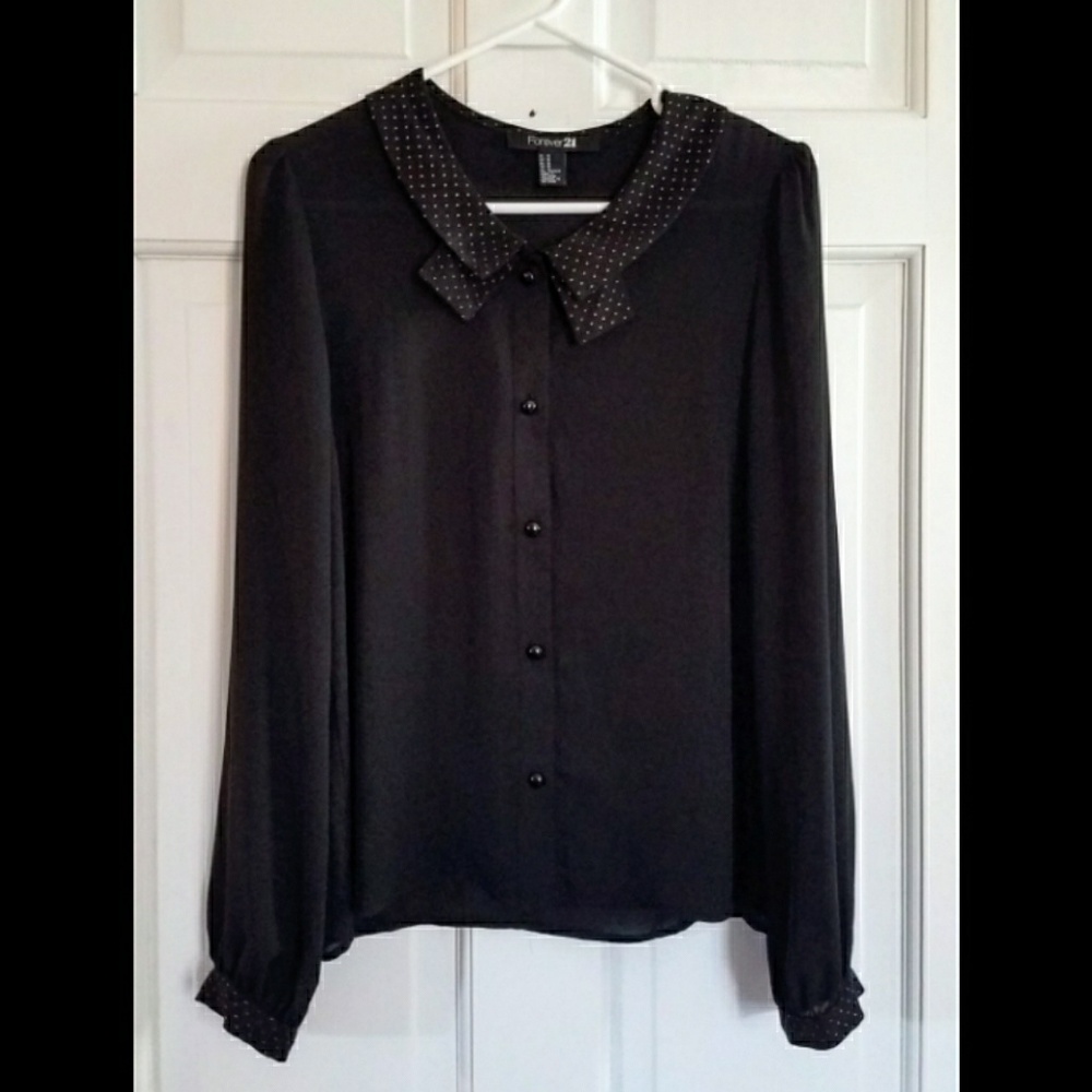 F21 black button up blouse with embellishments